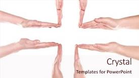  Presentation with human - Theme with hospital pharmacy - formation of human hands isolated background and a sky blue colored foreground