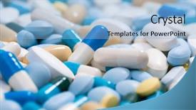  Presentation with hospital pharmacy - Audience pleasing PPT theme consisting of hospital pharmacy - heap of medicine pills background backdrop and a light blue colored foreground