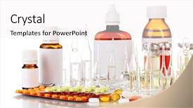  Presentation with medical pharmacy - Cool new slide deck with hospital pharmacy - medical bottles with medical ampoules backdrop and a white colored foreground