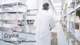  Presentation with medical supplies - Slide deck enhanced with hospital pharmacy - medical factory supplies storage indoor background and a lemonade colored foreground