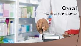  Presentation with pharmacist - Amazing slide set having hospital pharmacy - midsection of pharmacist swiping credit backdrop and a white colored foreground