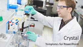  Presentation with research - Colorful PPT layouts enhanced with hospital pharmacy - one male scientist researcher making backdrop and a sky blue colored foreground