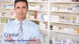  Presentation with pharmacist - Beautiful PPT layouts featuring hospital pharmacy - portrait uk pharmacist at work backdrop and a sky blue colored foreground