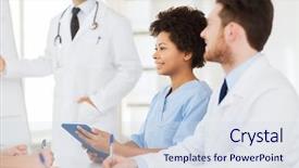  Presentation with medical education - Beautiful PPT theme featuring hospital profession medical education people backdrop and a  colored foreground