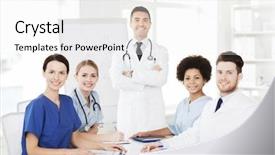  Presentation with medical education - Colorful slide set enhanced with hospital profession medical education people backdrop and a white colored foreground