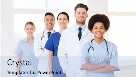  Presentation with medicine - PPT theme enhanced with hospital profession people and medicine background and a light blue colored foreground