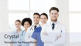  Presentation with medicine - Audience pleasing PPT layouts consisting of hospital profession people and medicine backdrop and a  colored foreground