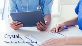  Presentation with medical profession - Audience pleasing slides consisting of hospital profession people and medicine backdrop and a sky blue colored foreground