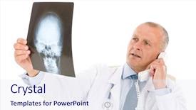  Presentation with professional - Slide deck having hospital professional doctor male with stethoscope on phone hold x-ray background and a sky blue colored foreground