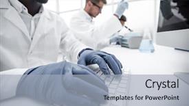  Presentation with computer science google crawler - Slide deck with hospital projects - close up scientist typing background and a light blue colored foreground