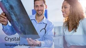  Presentation with physiotherapist - Beautiful PPT layouts featuring hospital radiology services - physiotherapist explaining x-ray to patient backdrop and a light blue colored foreground