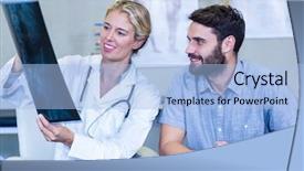  Presentation with patient simulation - Slide set having hospital radiology services - physiotherapist showing x-ray background and a light blue colored foreground