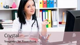  Presentation with medical smiling doctor - PPT theme featuring hospital receptionist - smiling medical doctor woman background and a coral colored foreground