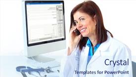  Presentation with medical smiling doctor - PPT theme with hospital receptionist - smiling medical doctor woman background and a  colored foreground