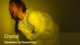  Presentation with mentally - Cool new PPT theme with hospital restraint - mentally ill man in strait-jacket backdrop and a  colored foreground