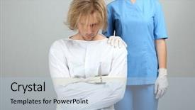  Presentation with restraint - Colorful PPT layouts enhanced with hospital restraint - mentally ill man in strait-jacket backdrop and a light blue colored foreground