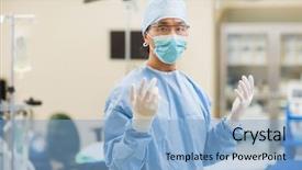  Presentation with hospital safety - Presentation having hospital safety - portrait of male surgeon background and a light blue colored foreground