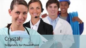  Presentation with hospital safety - Colorful PPT theme enhanced with hospital safety - variety of professionals backdrop and a light blue colored foreground