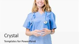  Presentation with medical smiling doctor - Theme having hospital security - beautiful young doctor woman wearing background and a white colored foreground