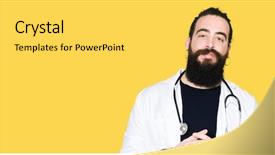  Presentation with medical smiling doctor - Slide deck consisting of hospital security - doctor with long hair wearing background and a  colored foreground