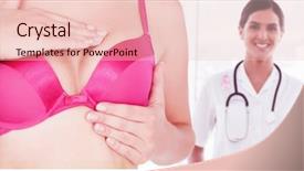  Presentation with pink ribbon breast awareness - Slides enhanced with hospital social work - mid section of woman background and a lemonade colored foreground