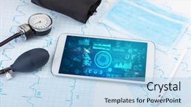  Presentation with medical technology - Colorful slides enhanced with hospital software - report and cell composition concept backdrop and a  colored foreground