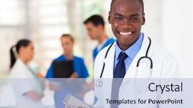  Presentation with healthcare - PPT theme consisting of hospital staff - handsome african american healthcare worker background and a light blue colored foreground