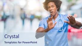  Presentation with afro - Beautiful theme featuring hospital violence - afro american surgeon doctor man backdrop and a sky blue colored foreground