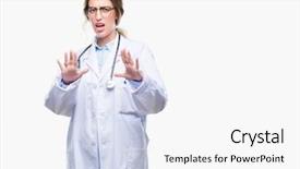  Presentation with medical concept - Beautiful theme featuring hospital violence - beautiful young blonde doctor woman backdrop and a white colored foreground