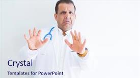  Presentation with hormone therapy medical concept - PPT layouts enhanced with hospital violence - middle age doctor man wearing background and a sky blue colored foreground