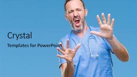  Presentation with medical concept - Slide set having hospital violence - middle age hoary senior doctor background and a  colored foreground