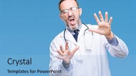  Presentation with medical concept - Amazing slide deck having hospital violence - middle age senior hoary doctor backdrop and a  colored foreground