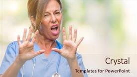  Presentation with teamwork nurse doctor - Beautiful slide deck featuring hospital violence - middle age senior nurse doctor backdrop and a lemonade colored foreground