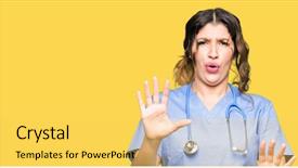  Presentation with scoliosis handwritten medical concept - Beautiful PPT theme featuring hospital violence - young adult doctor woman wearing backdrop and a yellow colored foreground