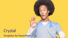  Presentation with african american talent show - Cool new presentation theme with hospital violence - young african american doctor man backdrop and a yellow colored foreground