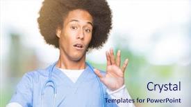  Presentation with doctor african - Slide deck consisting of hospital violence - young african american doctor man background and a light blue colored foreground