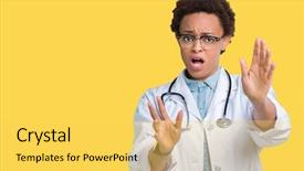  Presentation with african american talent show - Audience pleasing PPT theme consisting of hospital violence - young african american doctor woman backdrop and a  colored foreground