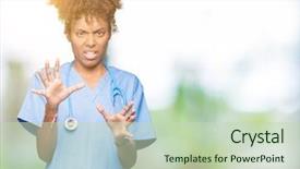  Presentation with doctor african - Beautiful theme featuring hospital violence - young african american doctor woman backdrop and a soft green colored foreground