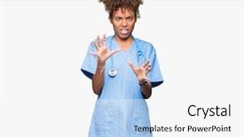  Presentation with african american talent show - Amazing PPT layouts having hospital violence - young african american doctor woman backdrop and a white colored foreground