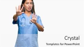  Presentation with arab - Slides consisting of hospital violence - young arab doctor surgeon woman background and a  colored foreground