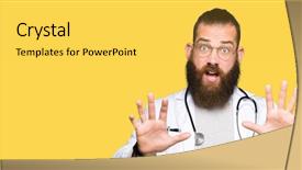  Presentation with being new doctor - PPT theme having hospital violence - young blond doctor man background and a yellow colored foreground