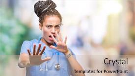  Presentation with african american talent show - PPT layouts consisting of hospital violence - young braided hair african american background and a soft green colored foreground