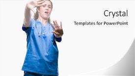  Presentation with doctor - Audience pleasing presentation theme consisting of hospital violence - young brunette doctor girl wearing backdrop and a  colored foreground