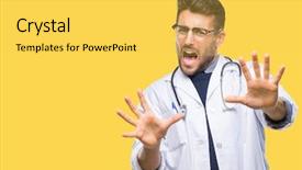  Presentation with panic - Presentation design with hospital violence - young handsome doctor man background and a yellow colored foreground
