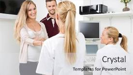  Presentation with couple - Slide deck enhanced with trade - handshake isolated over white background background and a light gray colored foreground