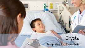  Presentation with electronics motherboard digital chip tech - Slide deck with hospital ward - doctor using digital notepad whilst background and a light blue colored foreground