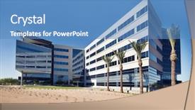  Presentation with commercial - Presentation theme having hospital warehouse - large commercial office building background and a teal colored foreground