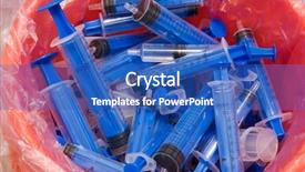  Presentation with bin - Colorful slide set enhanced with hospital waste - syringes in recycle bin backdrop and a teal colored foreground