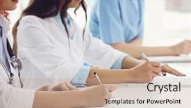  Presentation with closeup of foosball table soccer - Slides having hospital worker - doctors hands writing at table background and a  colored foreground
