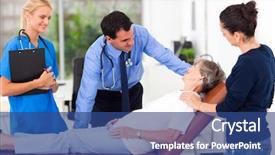  Presentation with friendly - Presentation design consisting of hospital worker - friendly male doctor talking background and a ocean colored foreground